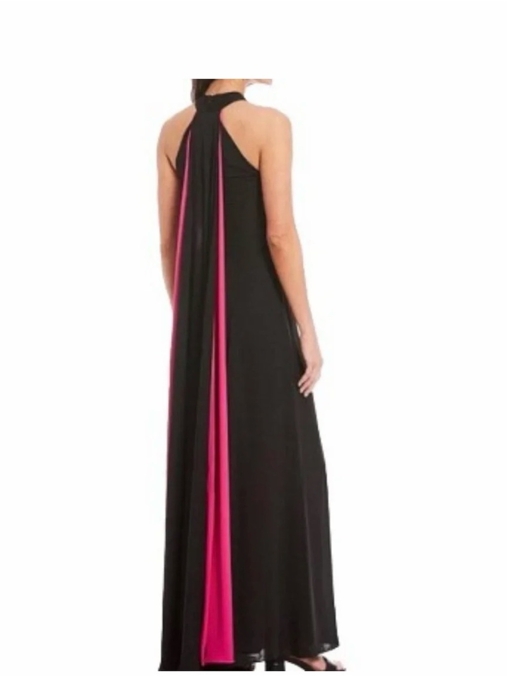 Alex Marie Black Maxi Halter Dress with Hot Pink Back Panel